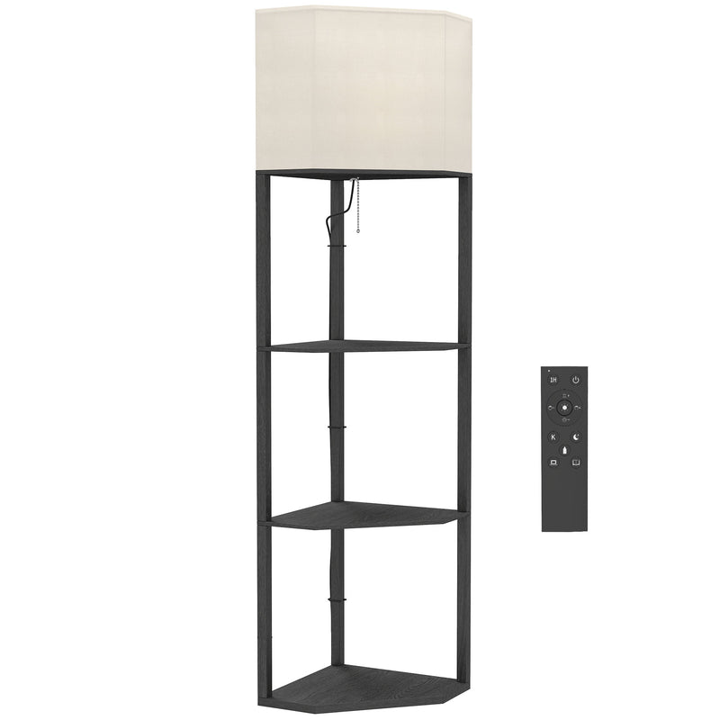 Floor Lamp with Shelves for Extra Storage and Adjustable Lighting Black Beige