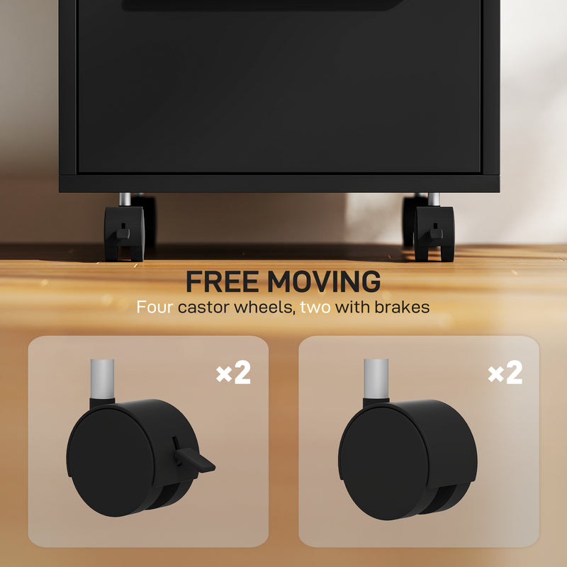 Black Three Drawer Lockable Filing Cabinet with Spacious Storage by Homcom