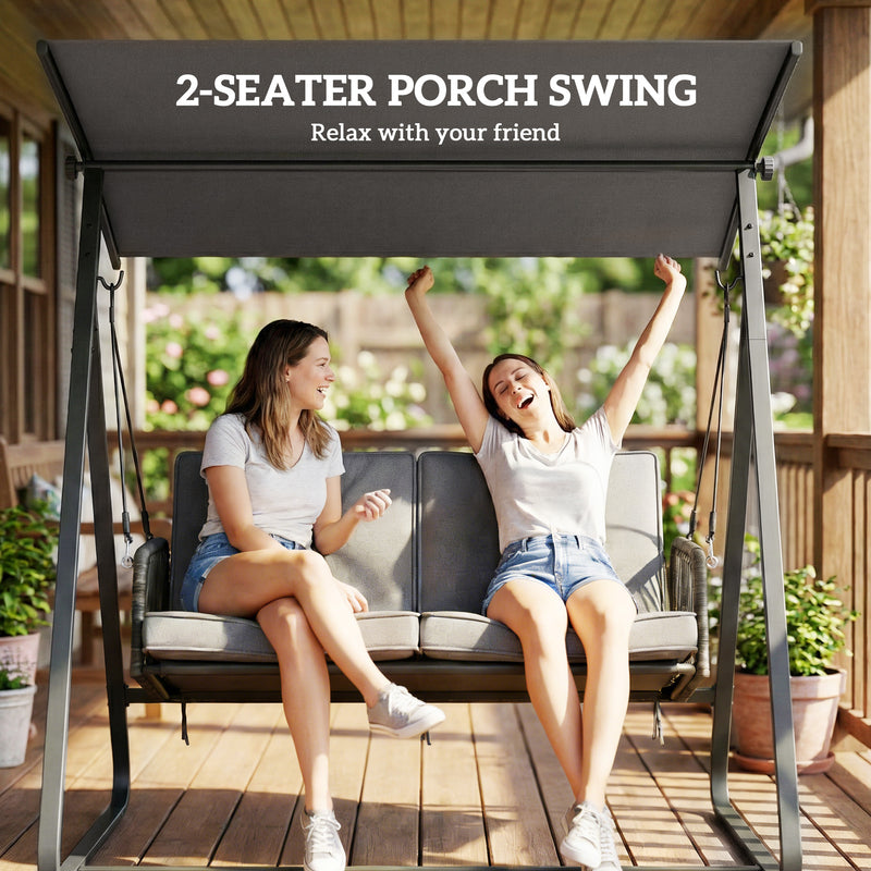 2 Seater Garden Swing Chair with Cushions and Adjustable Canopy for Shaded Relaxation Dark Grey Outsunny