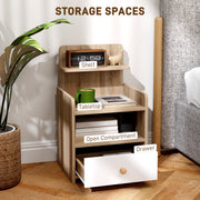 White Wood Effect Bedside Table with Multi Storage Shelves by HOMCOM