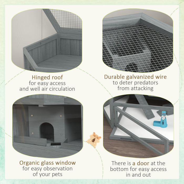Grey 3 Tier Wooden Hamster Cage with Sliding Tray Seesaws and Water Bottle by PawHut