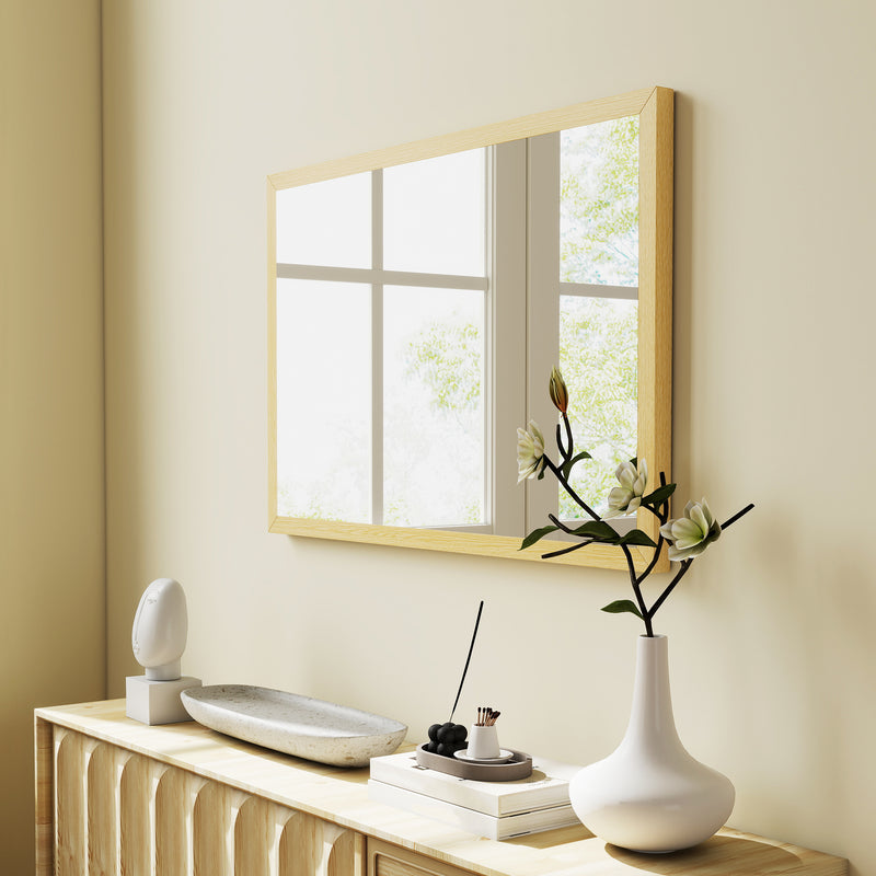 Rectangular Wall Mirror for Brightening and Enlarging Rooms Natural Wood Finish AOSOM