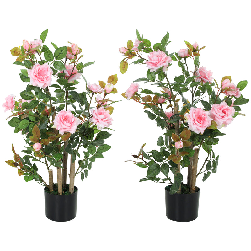 Artificial Rose Trees Set of 2 Maintenance Free Indoor Outdoor Plants 90 cm Pink AOSOM