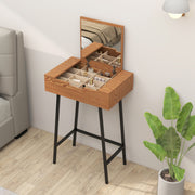 Industrial Vanity Desk with Flip Up Mirror and 16 Storage Compartments for Bedroom, Natural Wood Effect