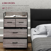 Rustic Chest with 4 Fabric Drawers for Bedroom or Hallway Storage Grey Wood Effect