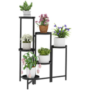 Black 3 Tier Foldable Metal Plant Stand for Indoor Outdoor Use by Outsunny
