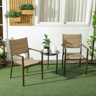 Set of 2 Khaki Aluminium Stacking Garden Chairs Lightweight and Space Saving Design