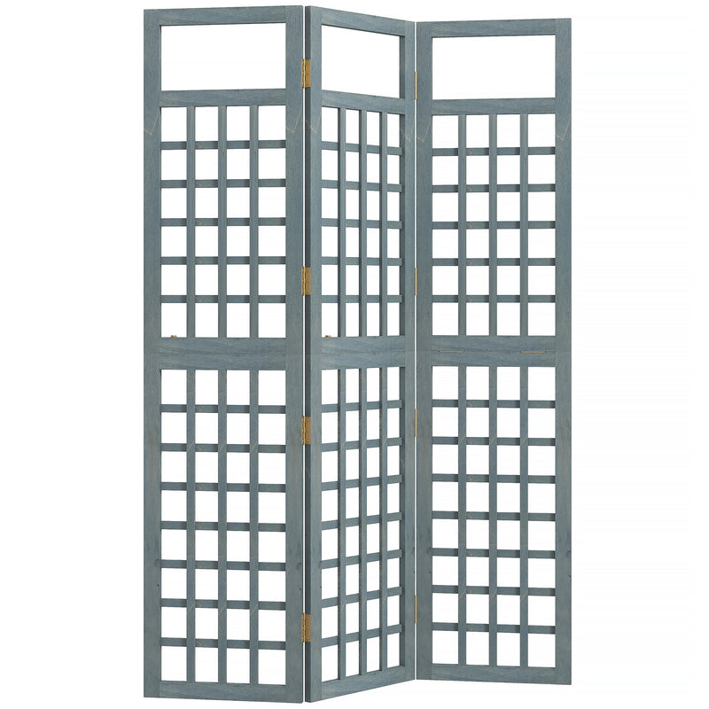 Grey Wooden Folding Garden Privacy Screen with Trellis for Outdoor Spaces Outsunny