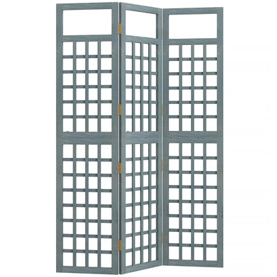 Grey Wooden Folding Garden Privacy Screen with Trellis for Outdoor Spaces Outsunny