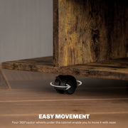 Rustic Brown TV Stand with Storage Shelves and Wheels for Living Room by HOMCOM