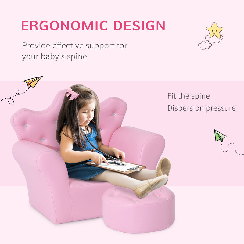 Kids PU Leather Armchair with Footstool Ideal for Reading or Relaxing, Pink