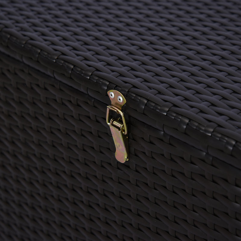 Dark Brown Rattan Garden Storage Box 284L With Gas Lift Lid For Tools And Accessories