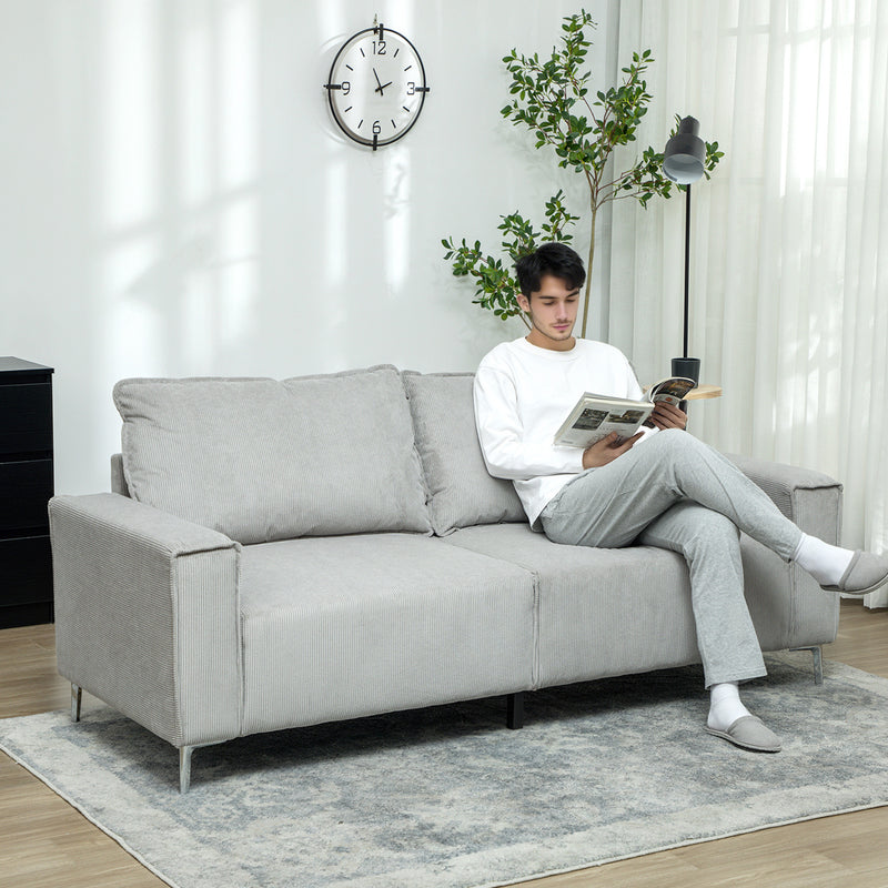 Light Grey Three Seater Corduroy Sofa Comfortable Modern Design by HOMCOM