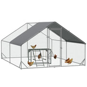 Walk In Chicken Run with Activity Shelf and Weatherproof Cover for Outdoor Use Green
