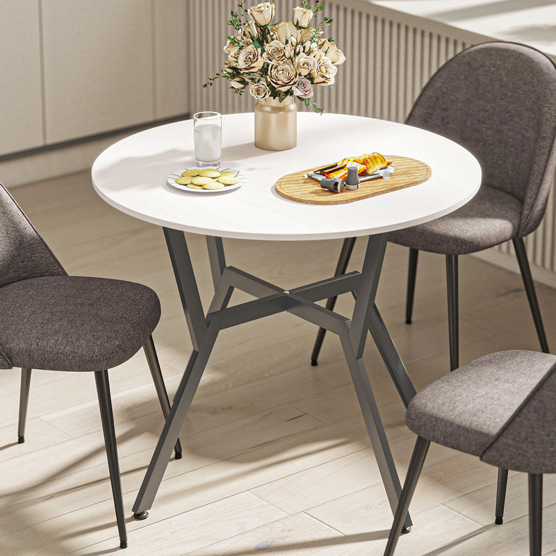 Round High Gloss Dining Table With Metal Legs Ideal For Kitchen Or Living Room White