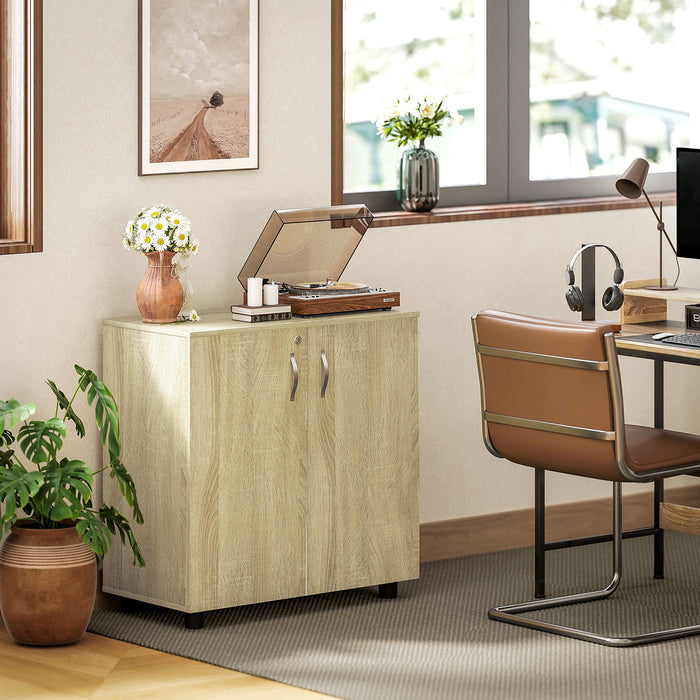 Two Tier Lockable Office Storage Cabinet Oak Finish by Vinsetto