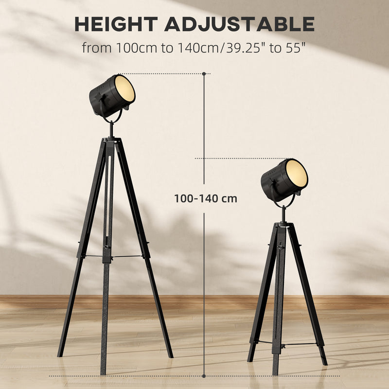Industrial Tripod Floor Lamp With Adjustable Height For Living Room Or Bedroom, Black