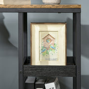 Set of 2 C Shaped Sofa Side Tables with Lockable Wheels and 3 Tier Storage, Dark Brown