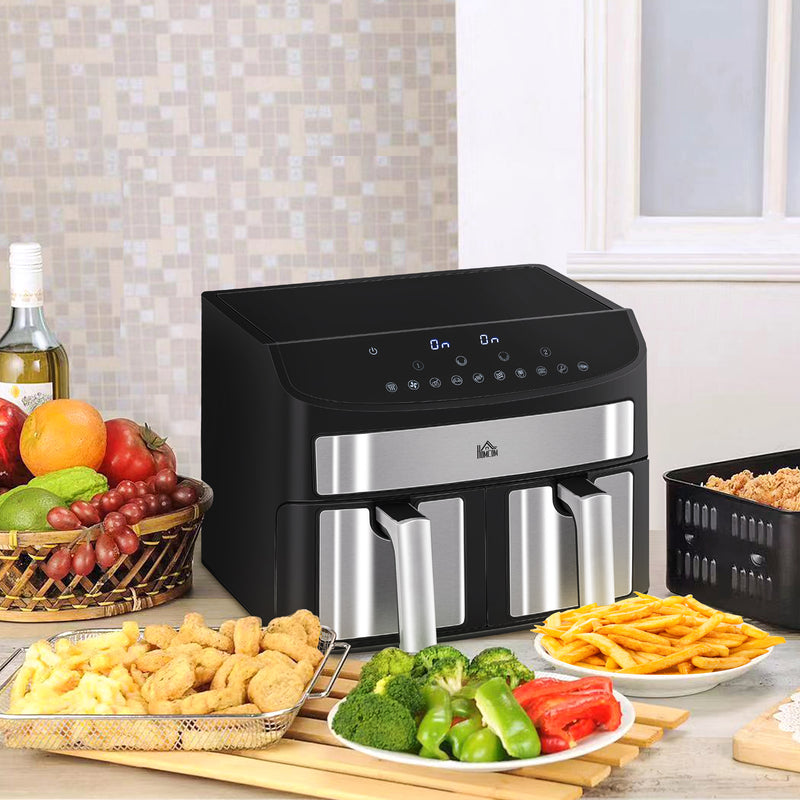 Dual Zone Air Fryer 8L 10 in 1 With Sync Cook Timer for Healthy Low Fat Meals Black