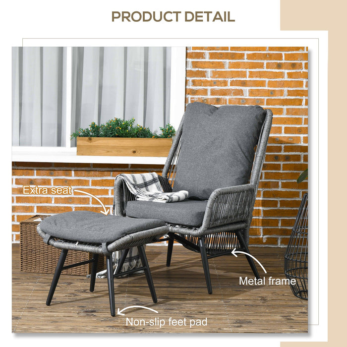 Reclining Rattan Garden Chair With Footstool, Grey