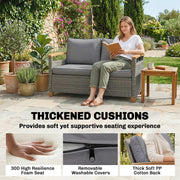 2 Seater Garden Rattan Sofa with Thick Cushions and Supportive Armrests for Outdoor Relaxing Dark Grey Outsunny