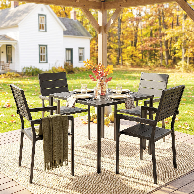 Garden Dining Set for 4 with Weather Resistant Table and Chairs Easy Care Black Outsunny
