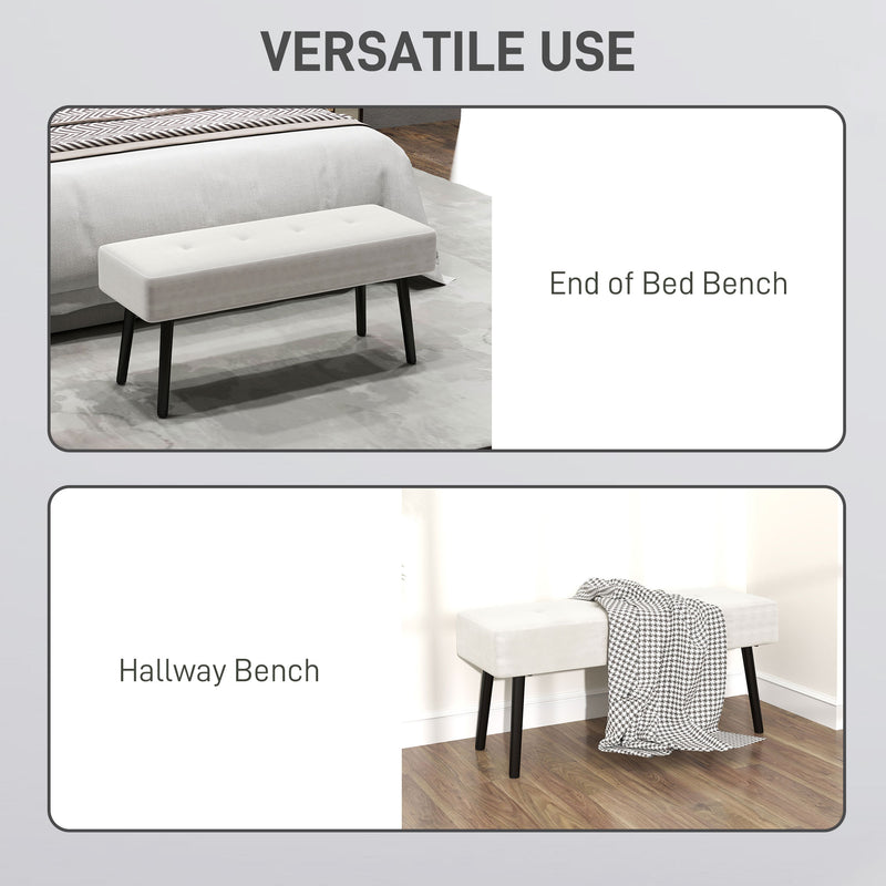 End of Bed Bench with Corduroy Upholstery and Steel Legs Cream White by HOMCOM