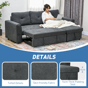 3 Seater L Shaped Sofa Bed With Pull Out Sleeper And Storage For Living Room Dark Grey