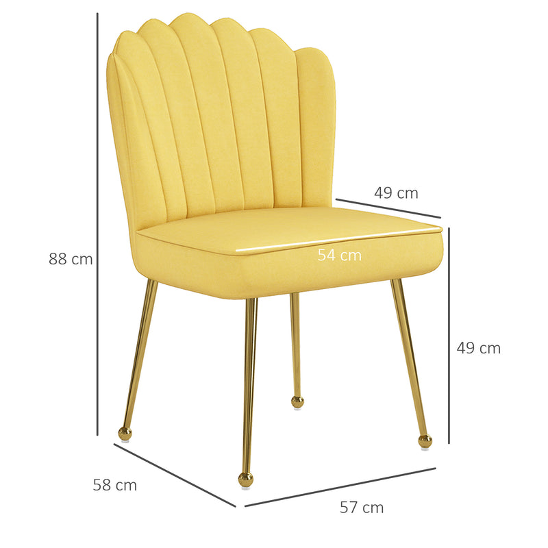Set of 2 Shell Accent Chairs with Velvet Upholstery Ideal for Living Room or Bedroom Yellow