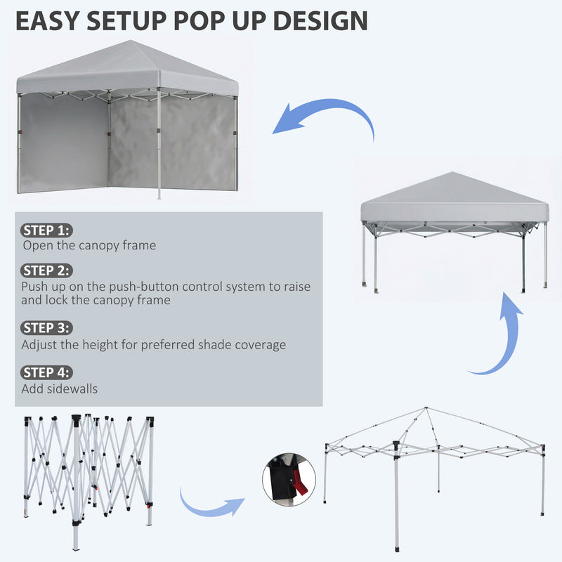 3x3m Pop Up Gazebo with Sidewalls and Wheeled Bag Ideal for Garden Parties Light Grey AOSOM