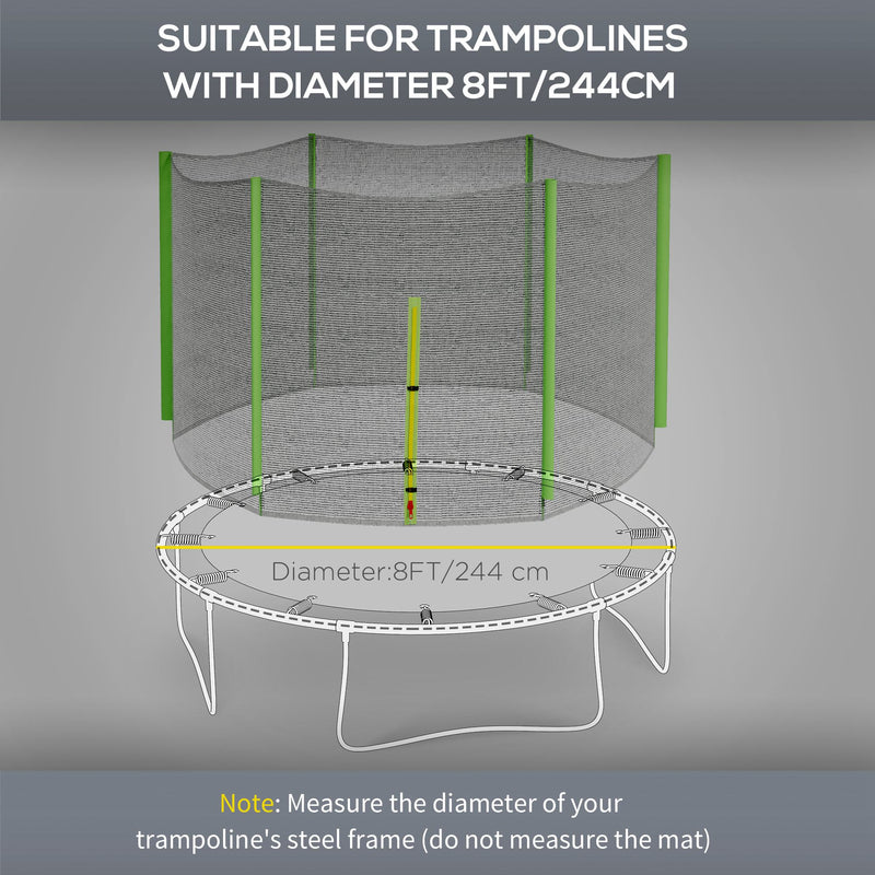 8ft Trampoline Net Replacement with Zipped Entrance and 6 Pole Covers Green by SPORTNOW AOSOM
