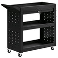 Tool Trolley with Lockable Drawer and Pegboards for Organised Workshop Storage Black