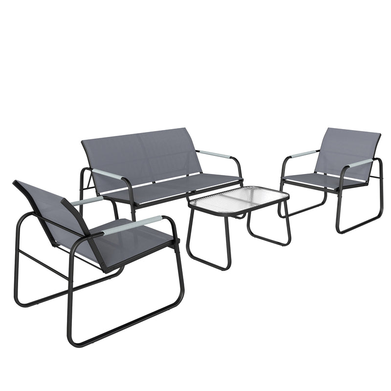 4 Piece Garden Furniture Set with Breathable Mesh Seats and Glass Table. Grey/Black