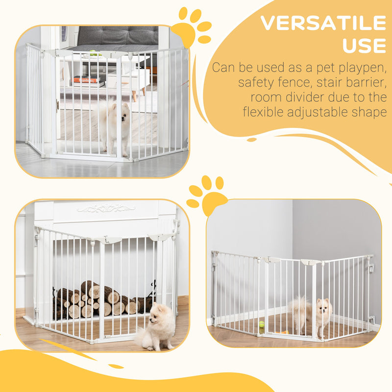 White Metal Pet Safety Gate 3 Panel Room Divider Stair Barrier With Walk-Through Door by PawHut