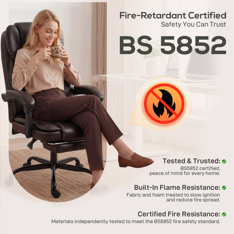 Office Chair with Reclining Back and Pull Out Footrest for All Day Comfort Brown Homcom
