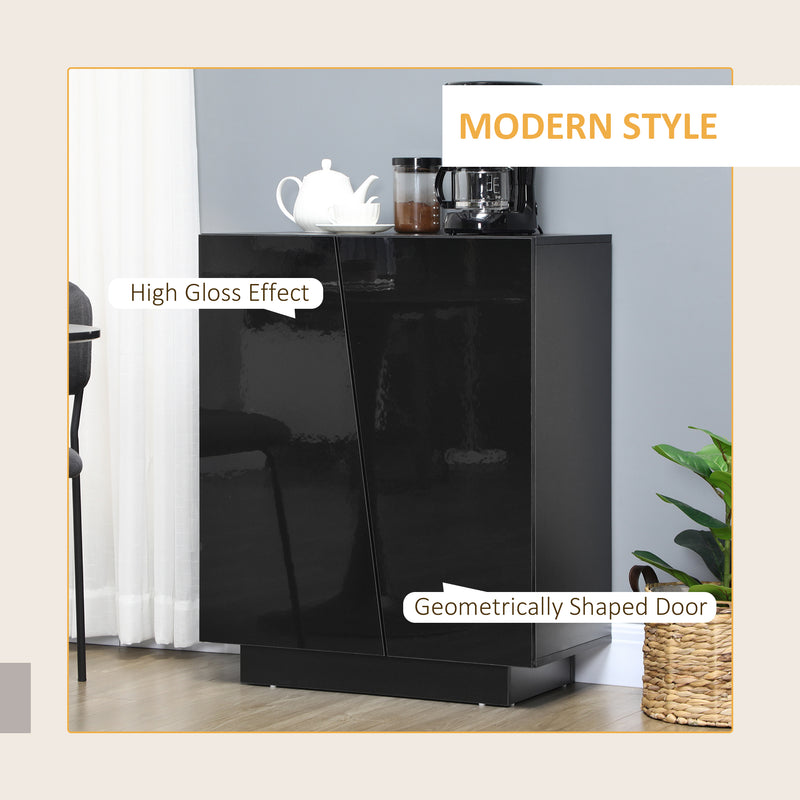 Freestanding Black High Gloss Storage Cabinet With Adjustable Shelves For Home Use
