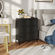 3 Drawer Fabric Chest of Drawers with Aluminium Handles for Bedroom Storage Black