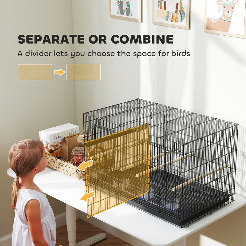 Black Bird Cage with Divider 4 Perches Slide Out Tray and Feeders for Budgies and Canaries by PawHut