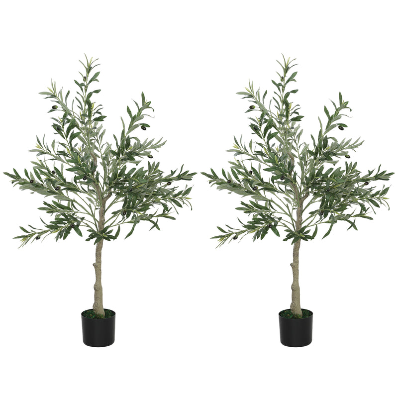 Set of 2 Artificial Olive Trees with 450 Leaves for Indoor Home or Office Decor Green