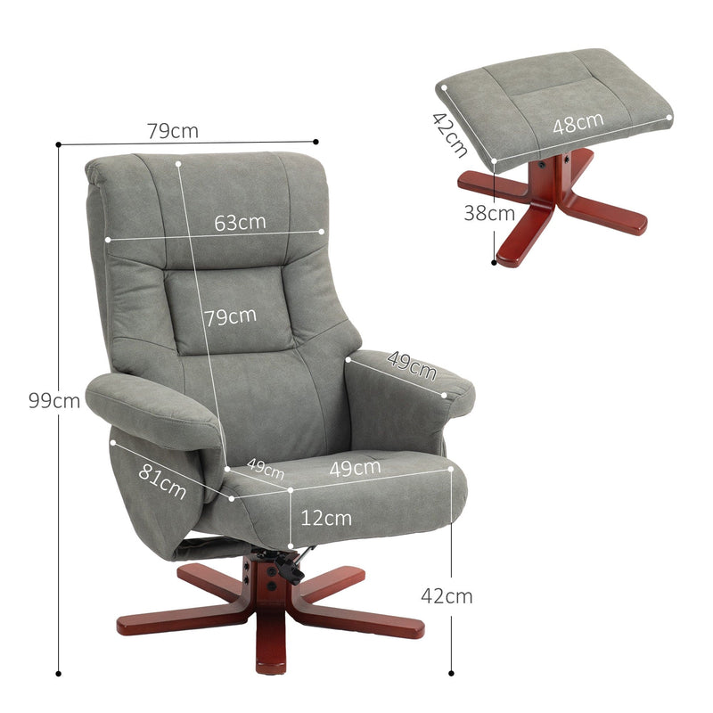 Homcom Grey Faux Leather Recliner & Footstool Set for Comfortable Relaxation Homcom