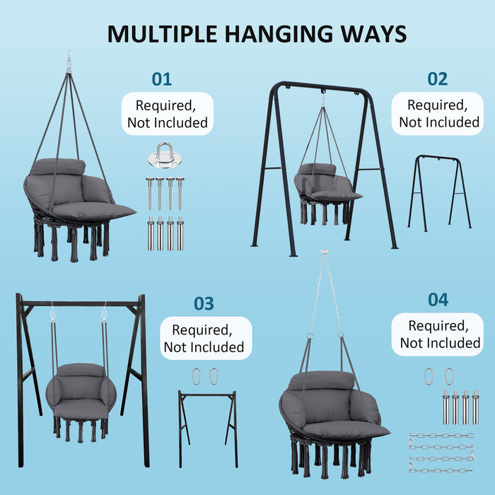 Dark Grey Hanging Hammock Chair with Soft Cushion Cotton Rope Boho Swing Seat by Outsunny