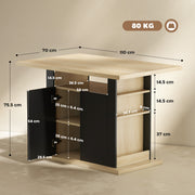 Kitchen Island Table with Storage for Dining and Organising in Family Homes Black AOSOM