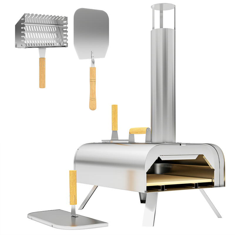 Portable Wood Fired Pizza Oven 12 Inch with Stone and Peel Stainless Steel by Outsunny