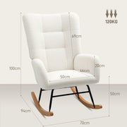 Cream White Teddy Fleece Wingback Rocking Chair with Wooden Base by HOMCOM