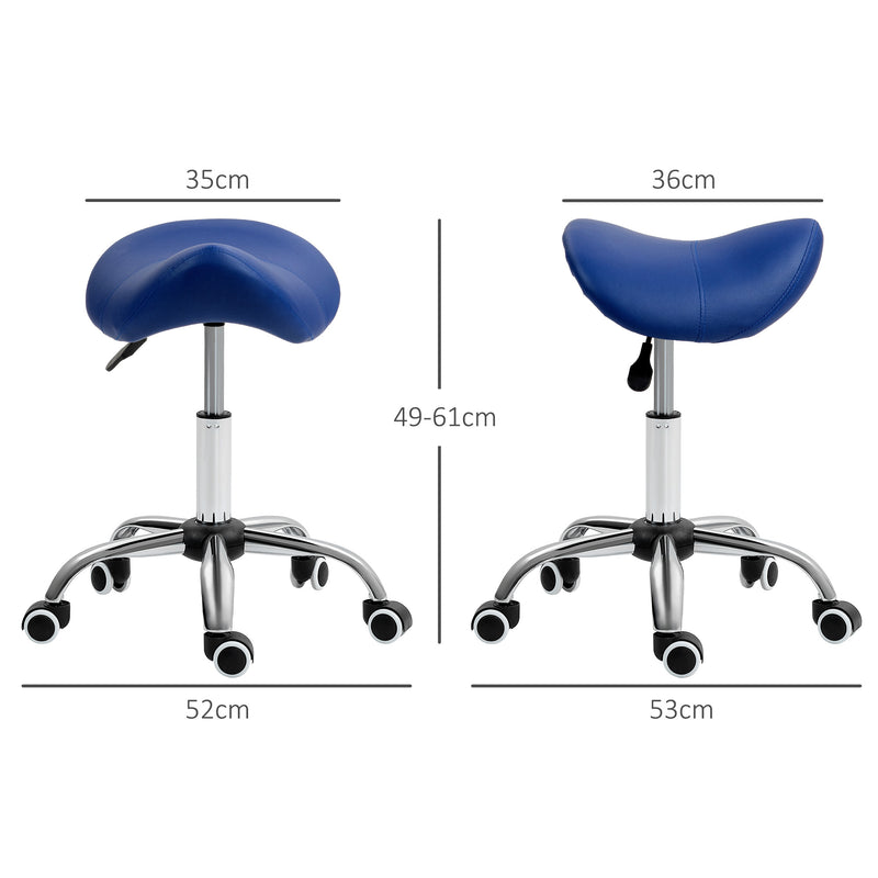 Height Adjustable Saddle Stool for Salon or Spa with Faux Leather Seat Dark Blue