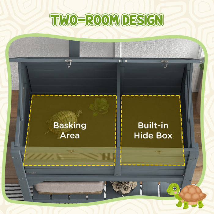 Grey Wooden Tortoise House with Shelter Run Shelf Lamp Holder and Tray by PawHut