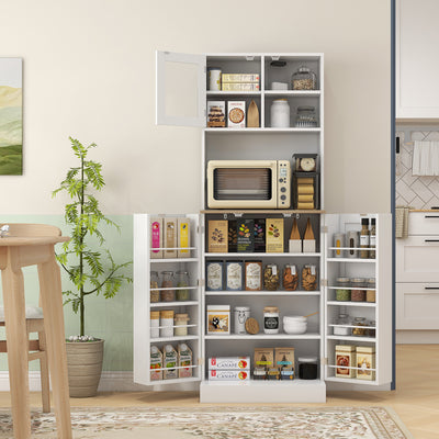 White Kitchen Pantry Cabinet with Microwave Shelf & Adjustable Shelves 60 × 35 × 169cm Homcom