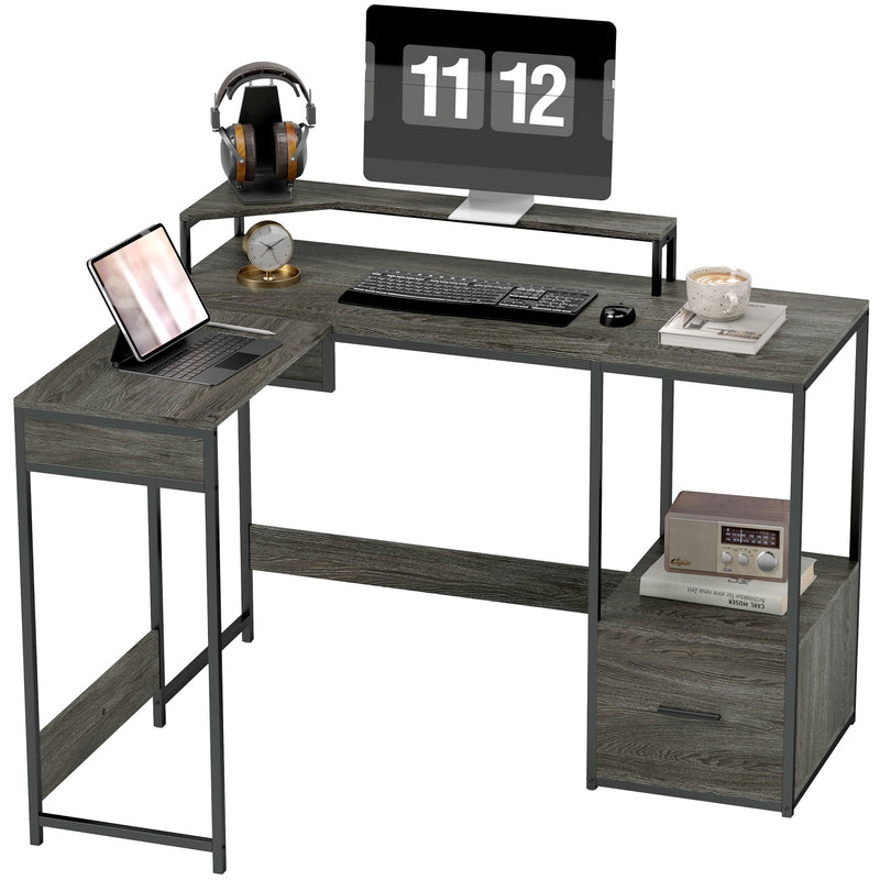 L Shaped Industrial Multi Work Desk For Home Office Charcoal Grey by HOMCOM