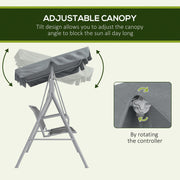 Light Grey 3 Seater Metal Garden Swing Chair With Canopy For Patio Relaxation Outsunny