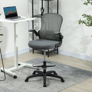 Ergonomic Mesh Draughtsman Chair with Lumbar Support and Foot Ring for Standing Desk Charcoal Grey